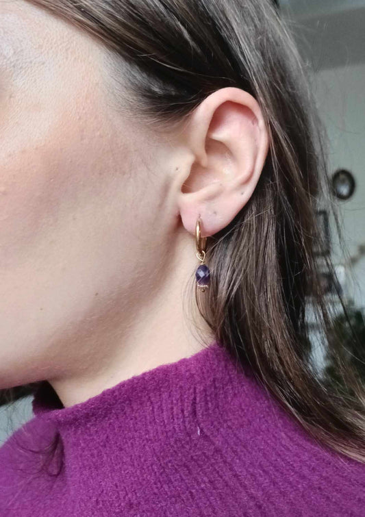 Boucles d'oreilles en acier inoxydable  - Sidonie améthyste