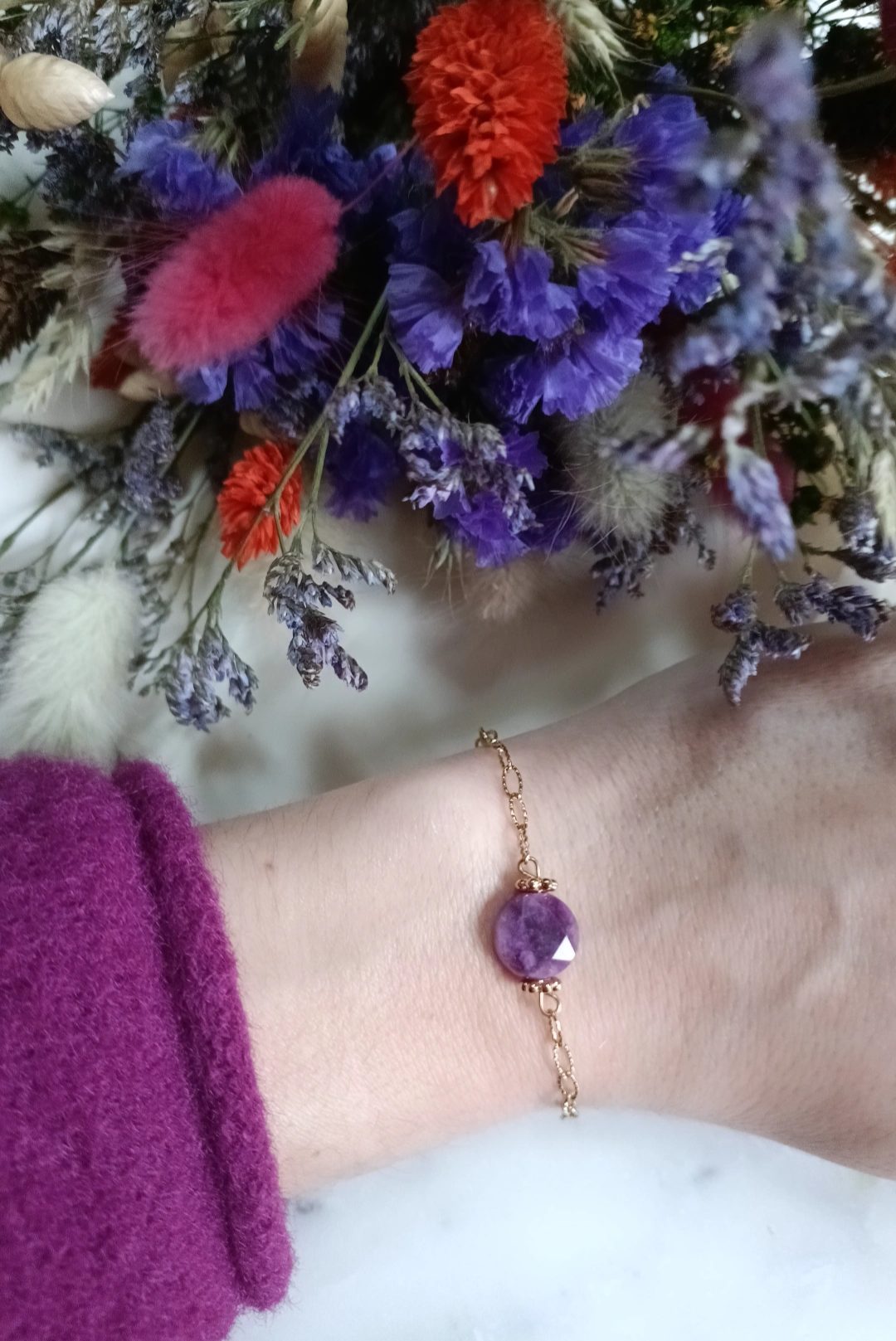 Bracelet en acier inoxydable - Dorie jade violette